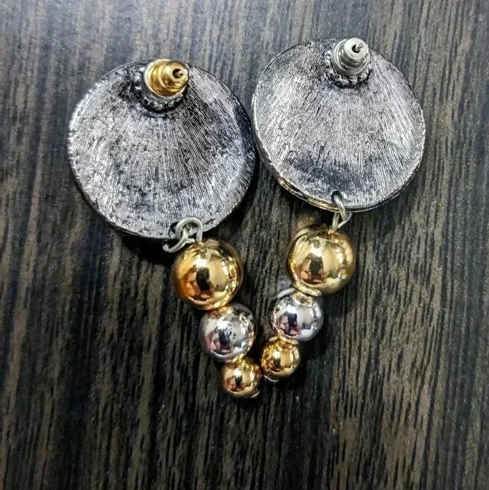 Vintage Silver and Gold Tone Dangle Earrings with Post Backs for Pierced Ears‎